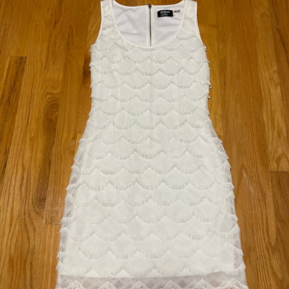 Guess fringe shift dress ivory sleeveless 2